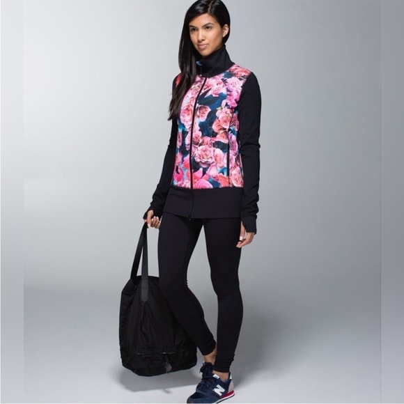 Lululemon Athletica Asana Secret Garden Pink & Blue Floral Zip-Up Jacket - Picture 15 of 16